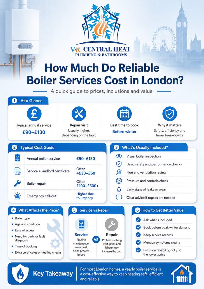 How Much Do Reliable Boiler Services Cost in London infographic by VR Central Heat